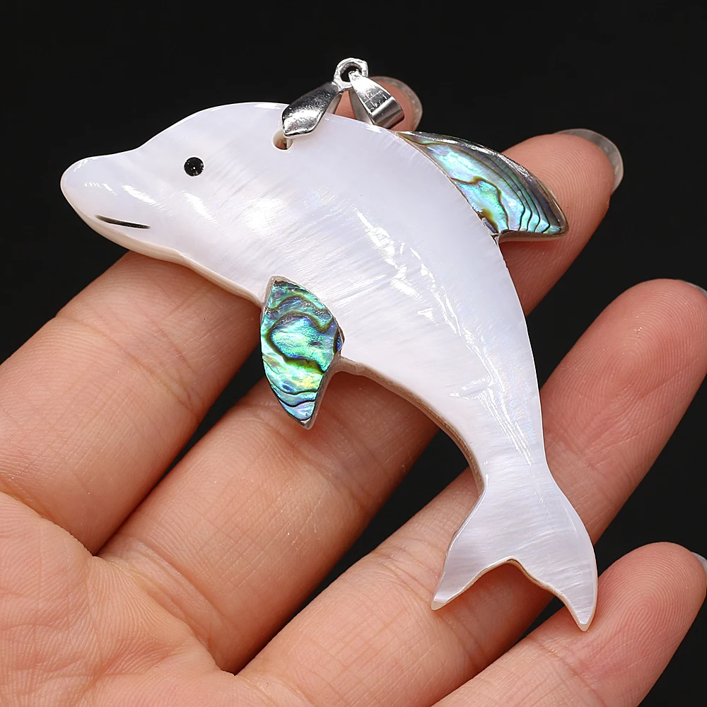 

New Natural Mother-of-pearl Shell Pendants Reiki Heal Cute Dolphin Charms for Summer Color Jewelry Making Necklace Gifts