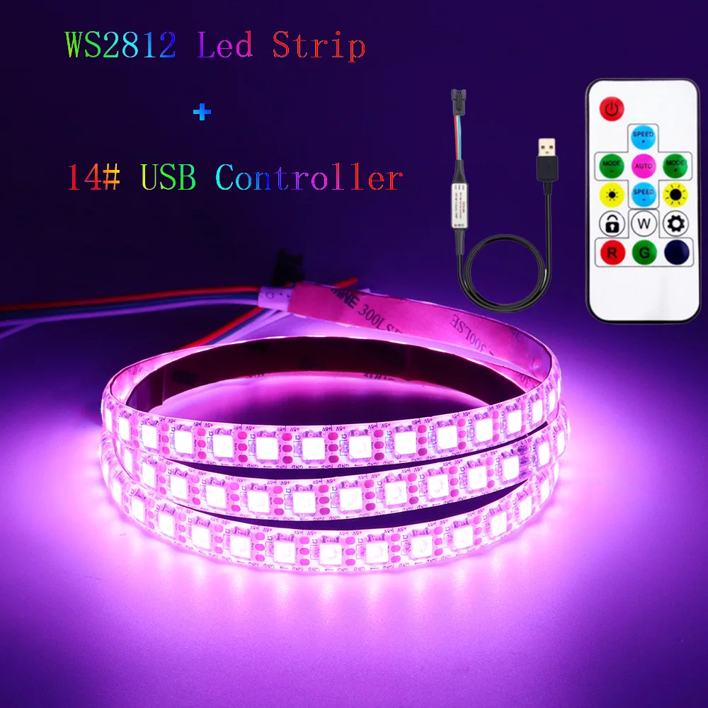 Светодиодная лента RGB WS2812B Адресуемая Пиксельная с 14 клавишами пульт