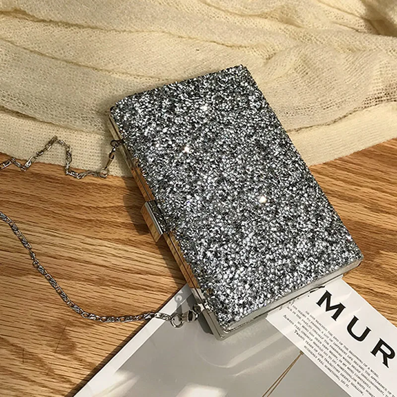 

Solid Glitter Evening Bags Clutch Bag Sequined Glitter Wedding Clutches Hard-Surface Fashion Party Banquet Shoulder Flap Shinny