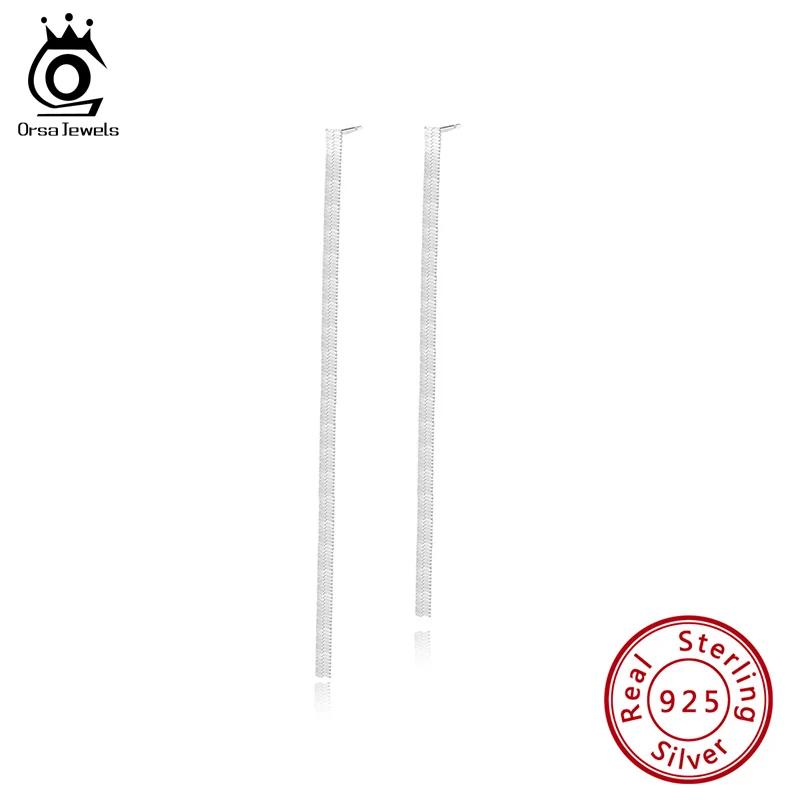 ORSA JEWELS настоящие 925 длинные висячие серьги из стерлингового серебра простая Мода неправильная полоса длинные висячие серьги ювелирные изделия SE187