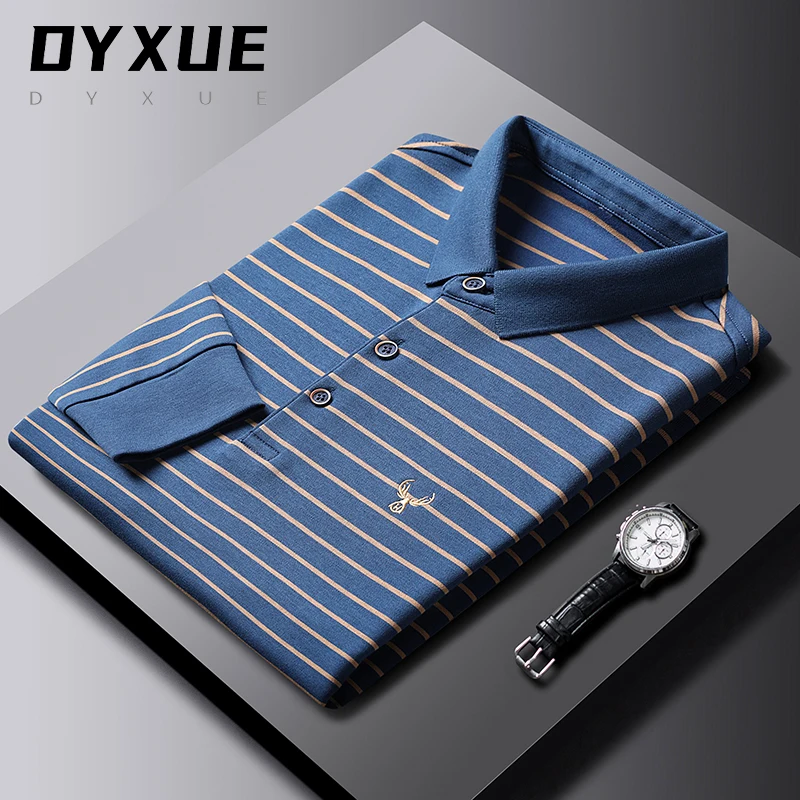 

2021 High End New Fashion Brand Striped Designer Embroidery Casual Turn Down Collar Long Sleeve Polo Shirts Men Tops Men Clothes