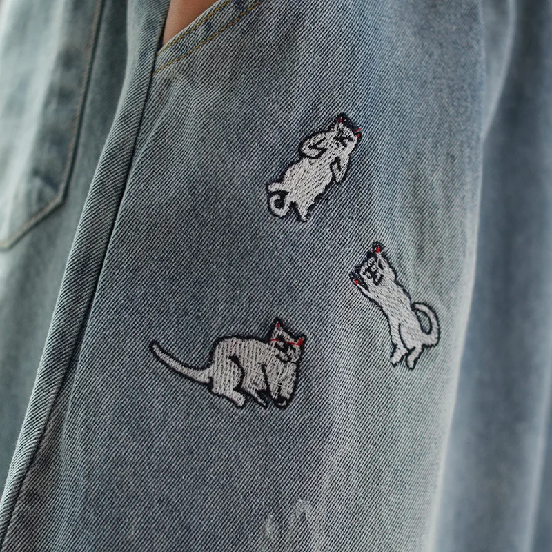 ВИНТАЖНАЯ ДЖИНСОВАЯ свободная универсальная юбка с вышивкой кота из мультфильма