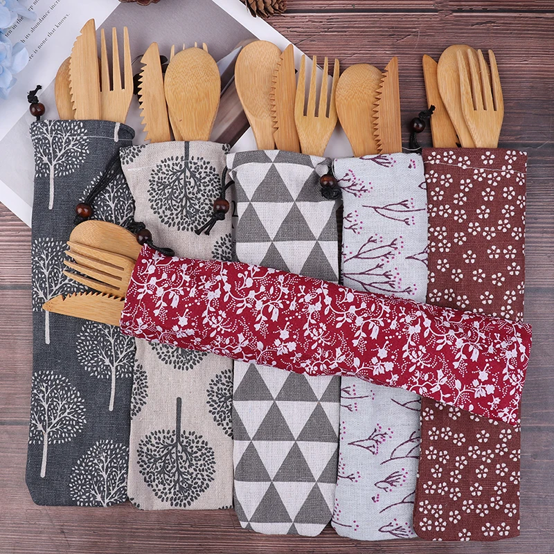 1PC Reusable Retro Wooden Bamboo Cutlery Flatware Dinnerware Spoon Fork Chopsticks Portable | Дом и сад