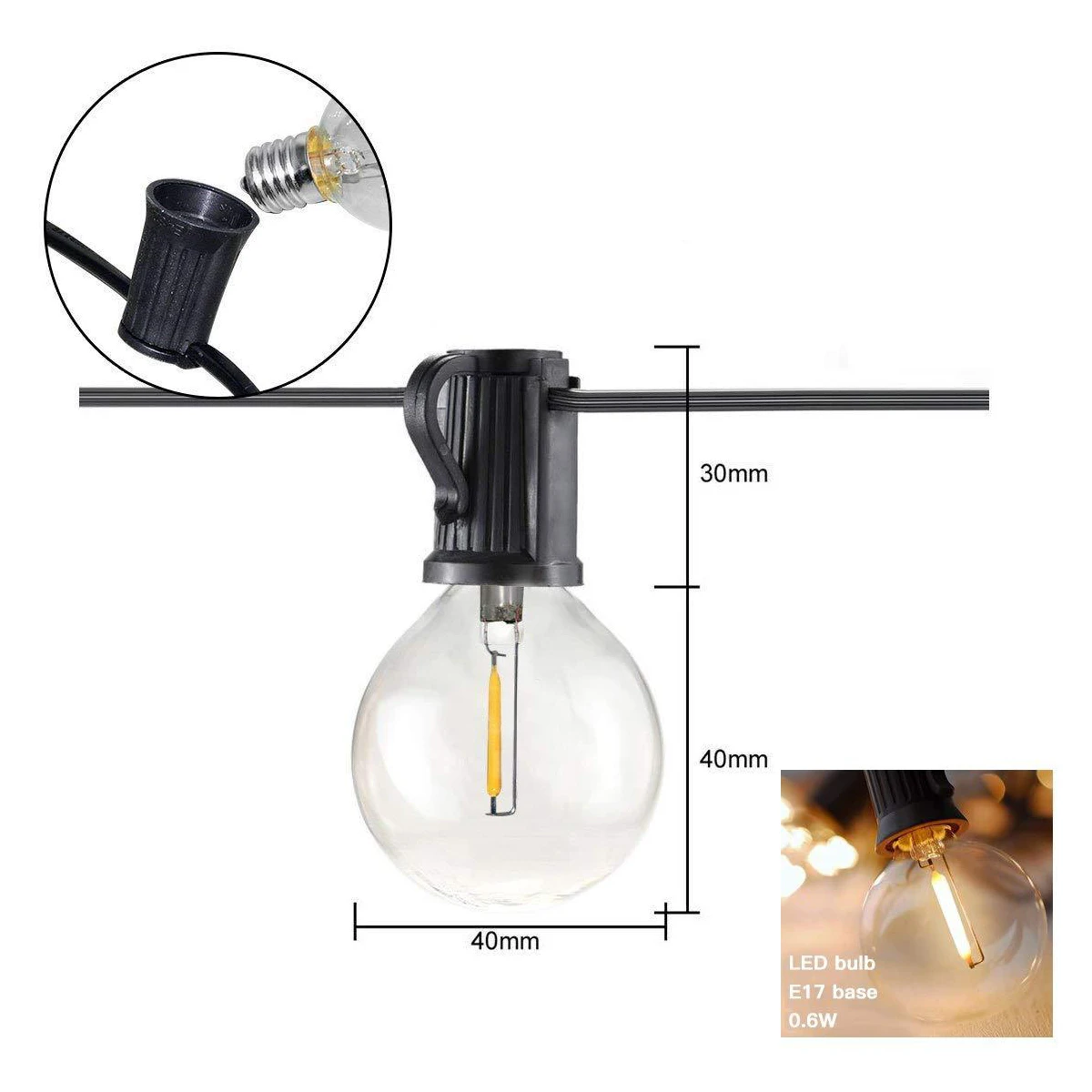 

AC220V G40 Led String Light 25Ft Vintage Globe Bulb Waterproof Outdoor Backyard Patio Wedding XMAS Street Decor Holiday Lights