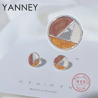 yanney silver color fashion round stud earrings woman simple cool wind color drop glaze hollow geometric jewelry