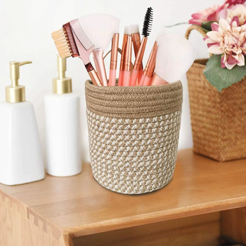 

Hand Woven Hanging Flower Pot Basket with PU Leather Belt Handle Planter Holder M17D