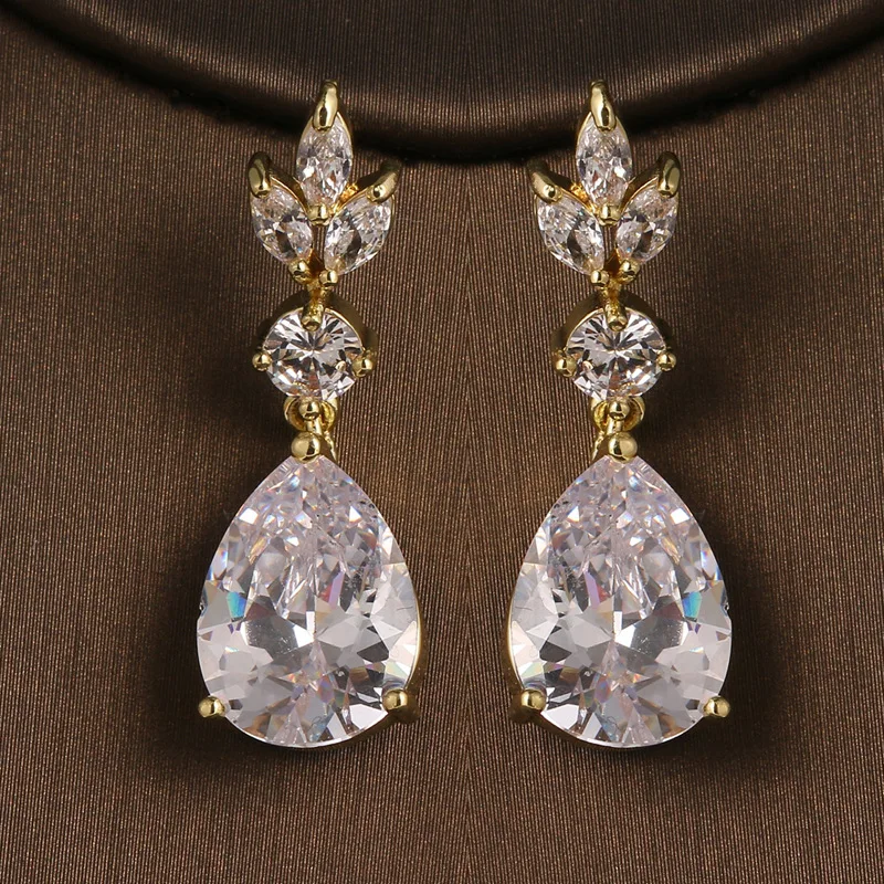 

Ekopdee Роскошные серьги в форме капли воды с фианитом серьги для женщин выпуклые кристаллы циркония лист серьги изысканные свадебные ювелирн...