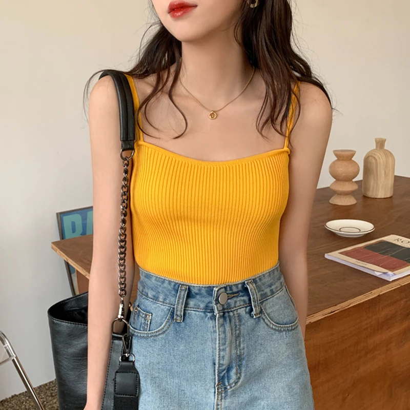 

Strapless solid knitted camisole Woman's Korean Fashion Multicolor Camis woman Casual Basic Slim Camis Women summer 2021