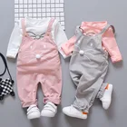 Комплект одежды для малышей, футболка с длинными рукавами комбинезон, 2 предмета, детские костюмы для От 1 до 4 лет, Повседневная хлопковая одежда для маленьких мальчиков