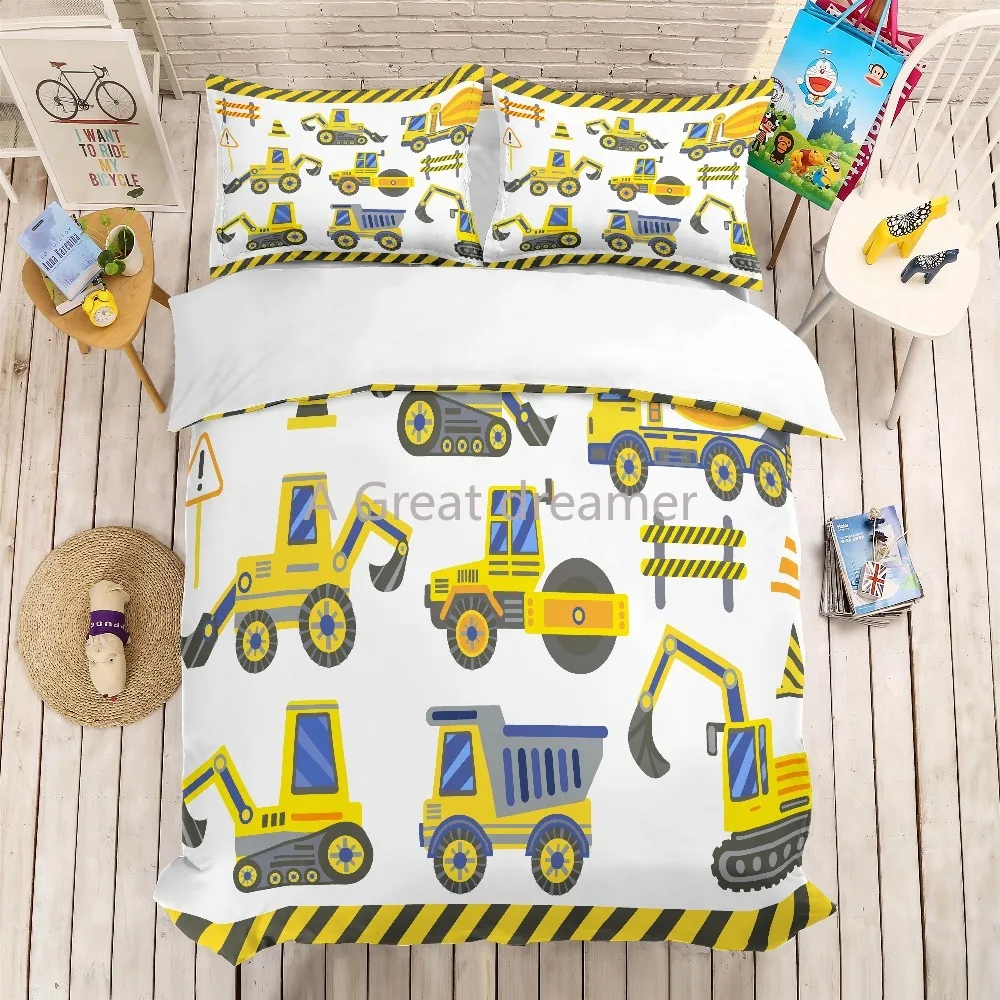 

Cute 3D Print Bedding Set Construction Vehicle Kids Gift Duvet Cover Set Cartoon Home Textiles Soft Bed Set Bed Set Queen Size
