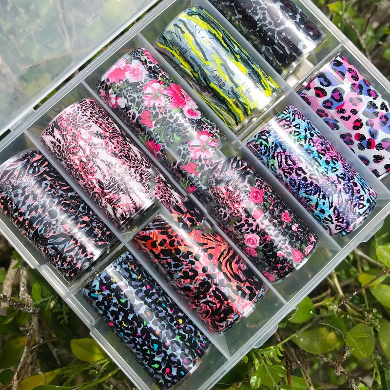 

1 Box 100x4cm Animal Print Transfer Nail Foils for Nail Art, Nail Supplies, Transfer Foil, Stripes, Cheetah Print 10pcs Foil