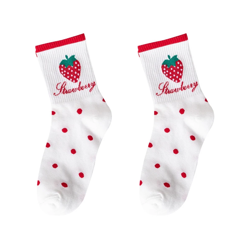 

Harajuku Women's socks tube socks cotton socks strawberry printing medium tube socks cotton Cute funny socks
