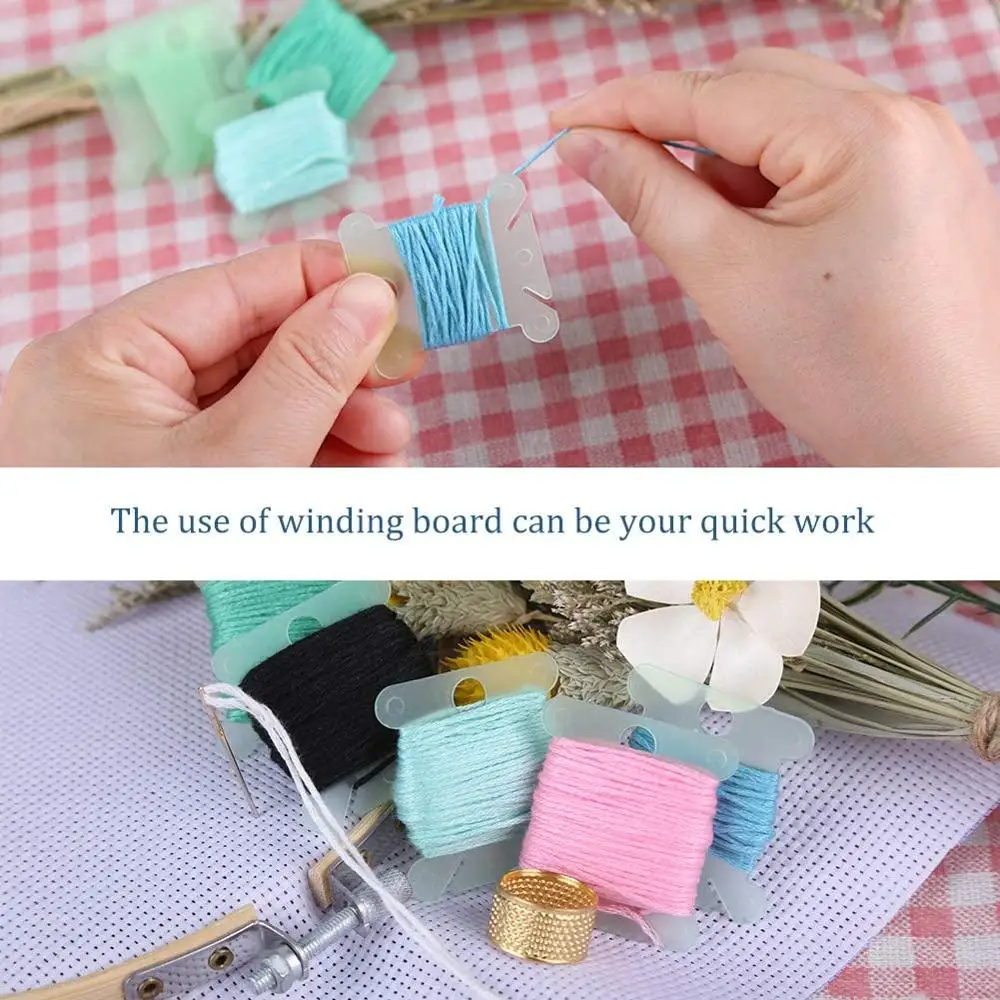 

Imzay 100Pcs Plastic Floss Bobbins with Bobbin Winder, Floss Bobbins Set for Craft DIY Embroidery Floss Cross Stitch Threads