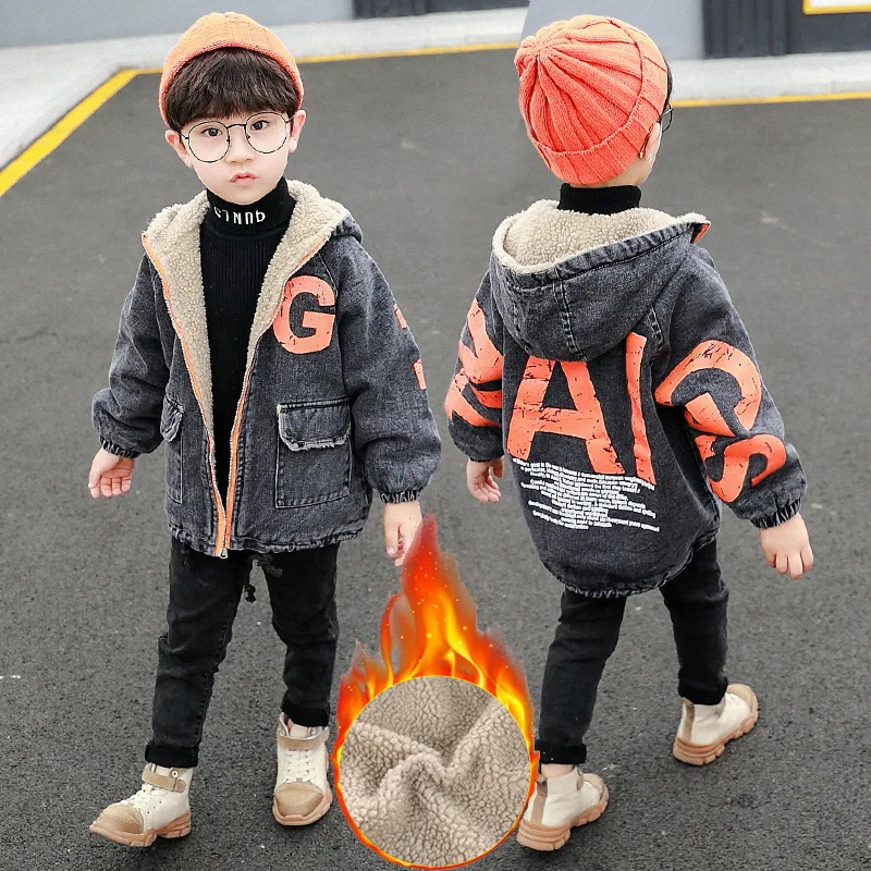 

New Winter Fleece Outdoor Jackets for Boys Hooded Warm Kids Boy Outerwear Windbreaker Winter Casual Baby Boy Coats Clothing