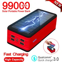 Solar Power Bank 99000mah Wireless Fast Charger With High Capacity Portable Charging External Battery For Xiaomi Iphone Samsung