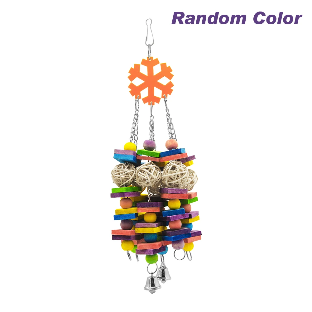 

Pet Parrot Wooden Colorful Chewing Toy With Bells Bird Bite Resistant Hanging Funny Pet Supplies Bird Chewing Training Toy