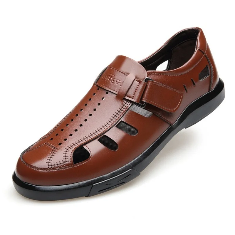 Сандалии мужские из натуральной кожи мягкая дышащая обувь пляжные римские