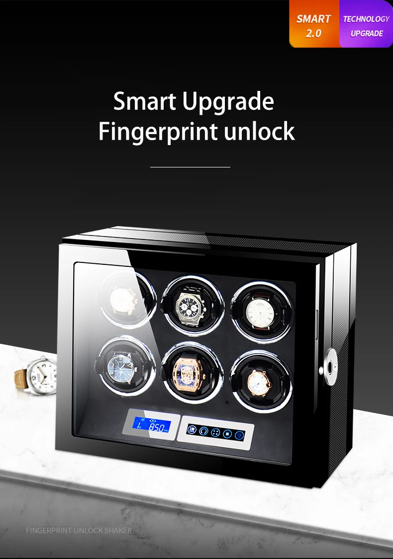Automatic Watch Winder Top Luxury Brand Fingerprint Unlock Safe Box with LCD Touch Screen Wooden Watches Accessories | Наручные часы