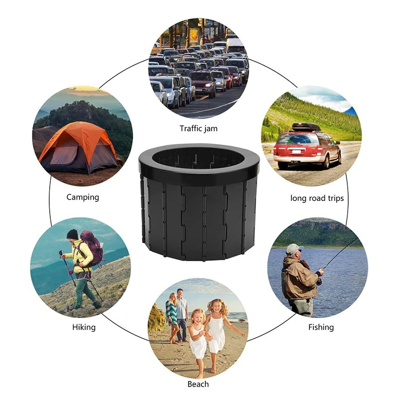 Portable Folding Toilet Seat Commode Porta Potty Car Bucket for Camping Hiking Long Trips Traffic Jam |