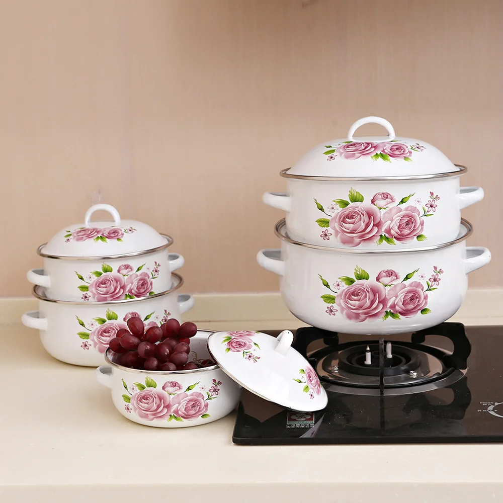 Набор из 5 эмалированных кастрюль для приготовления пищи эмалированная кастрюля