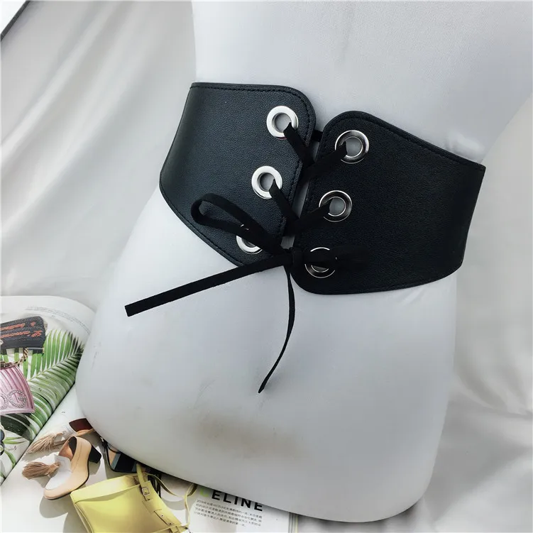 

Women Punk Chain Belt Adjustable Black Double/Single Eyelet Grommet Metal Buckle Leather Waistband For Jeans Slimming Body Belts