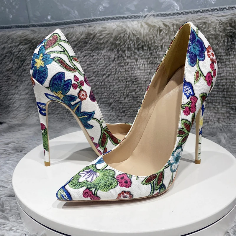 

Printed multicolor women shoes 12cm 10cm 8cm high heel stiletto pointed toe large size fashion elegant sexy pumps YG057 ROVICIYA