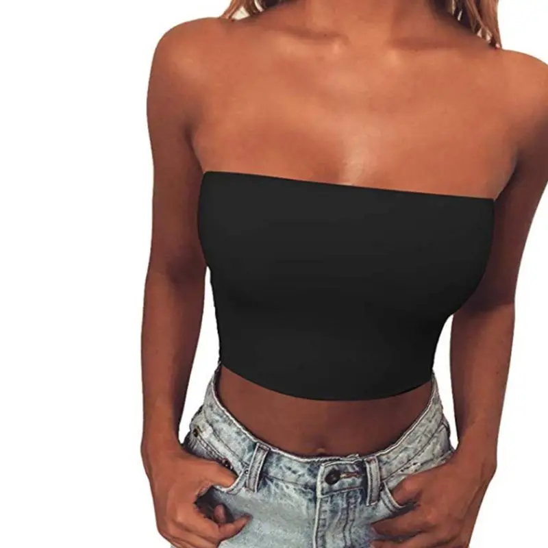 Женский летний укороченный Топ без бретелек сексуальный однотонный облегающий