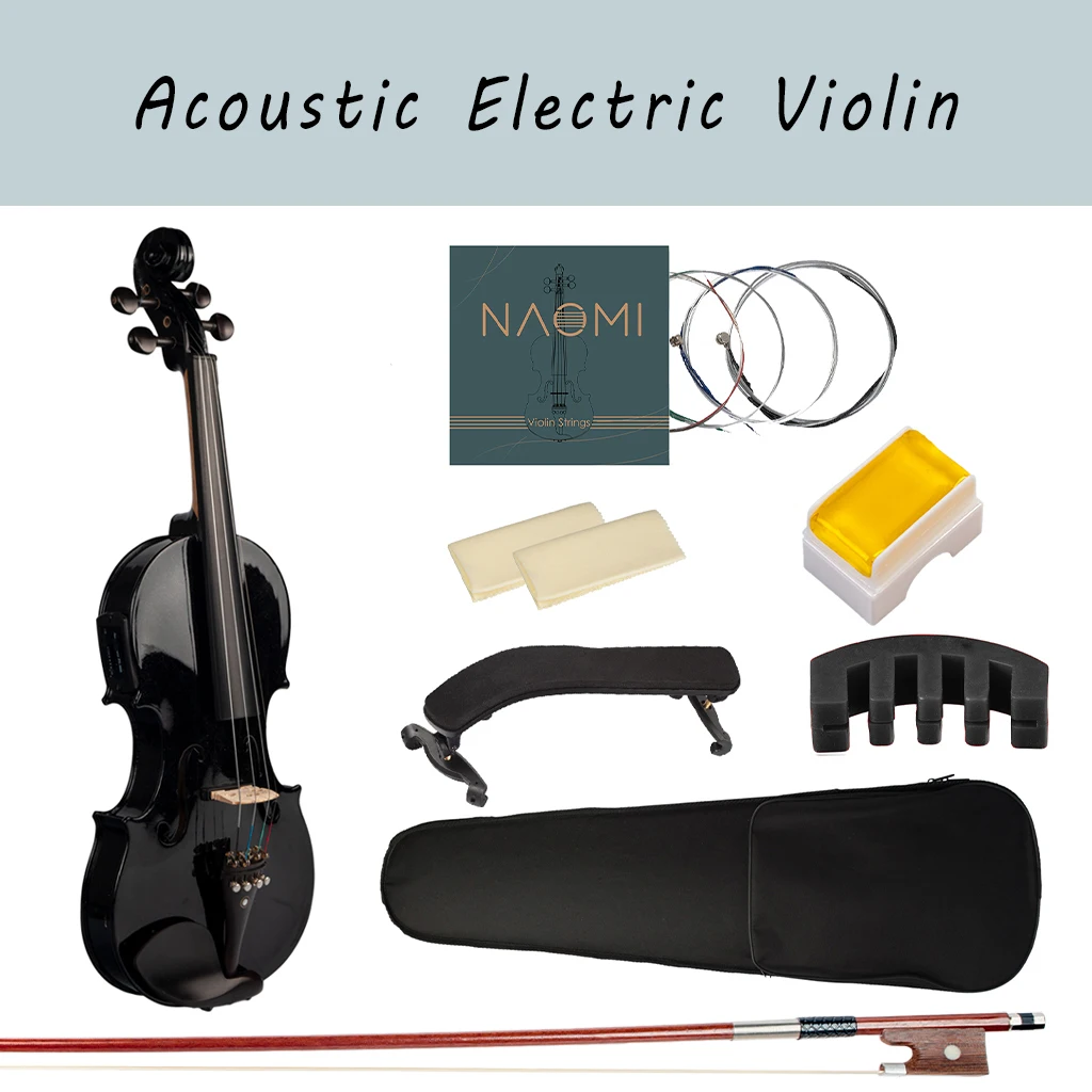 

NAOMI 4/4 Electric Acoustic Solid Maple Spruce Wood Violin Case Bow Handmade Violin for Students Beginner