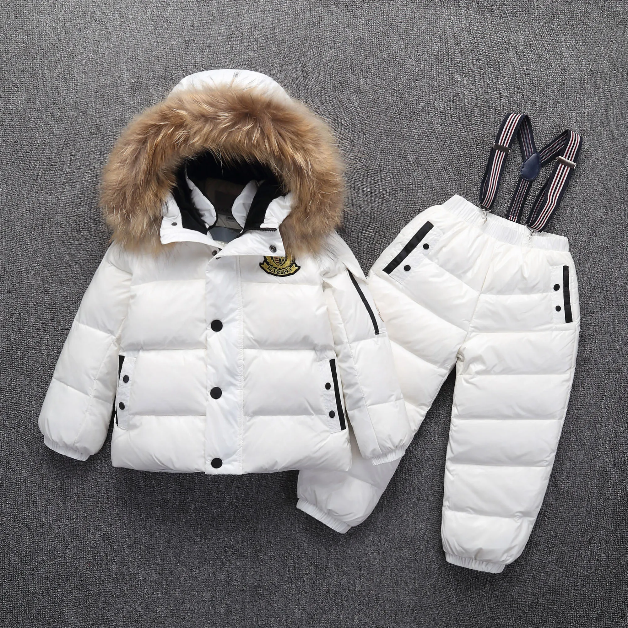 2021 Winter Warm Girls Clothing Sets Hooded Fur Down Jackets Overalls Kids Boys Snow Suits Waterproof Sport Children Outfits | Детская