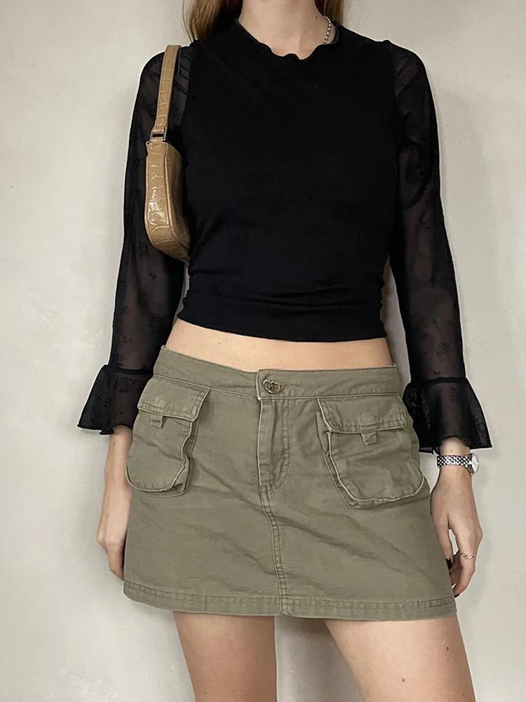 Weekeep/Модная Джинсовая юбка мини с карманами в стиле пэчворк Повседневная