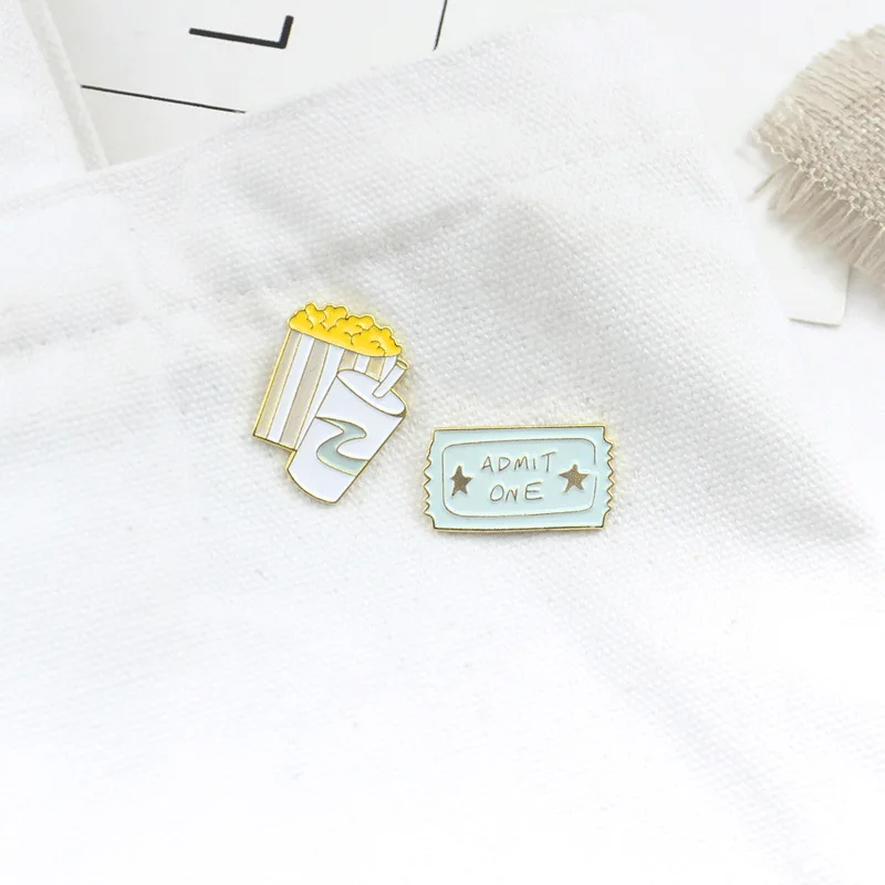 

New Fashion Movie Ticket Coke Popcorn Enamel Pin Lapel Coat Badge Brooch for Women