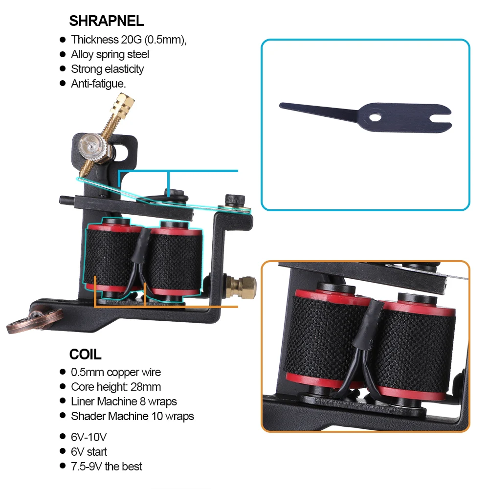1pc Permanent Makeup Machine Tattoo Wire Cutting 10 Wrap Tattoo Coil Machine for Liner and Shader Tattoo Machine Black Color