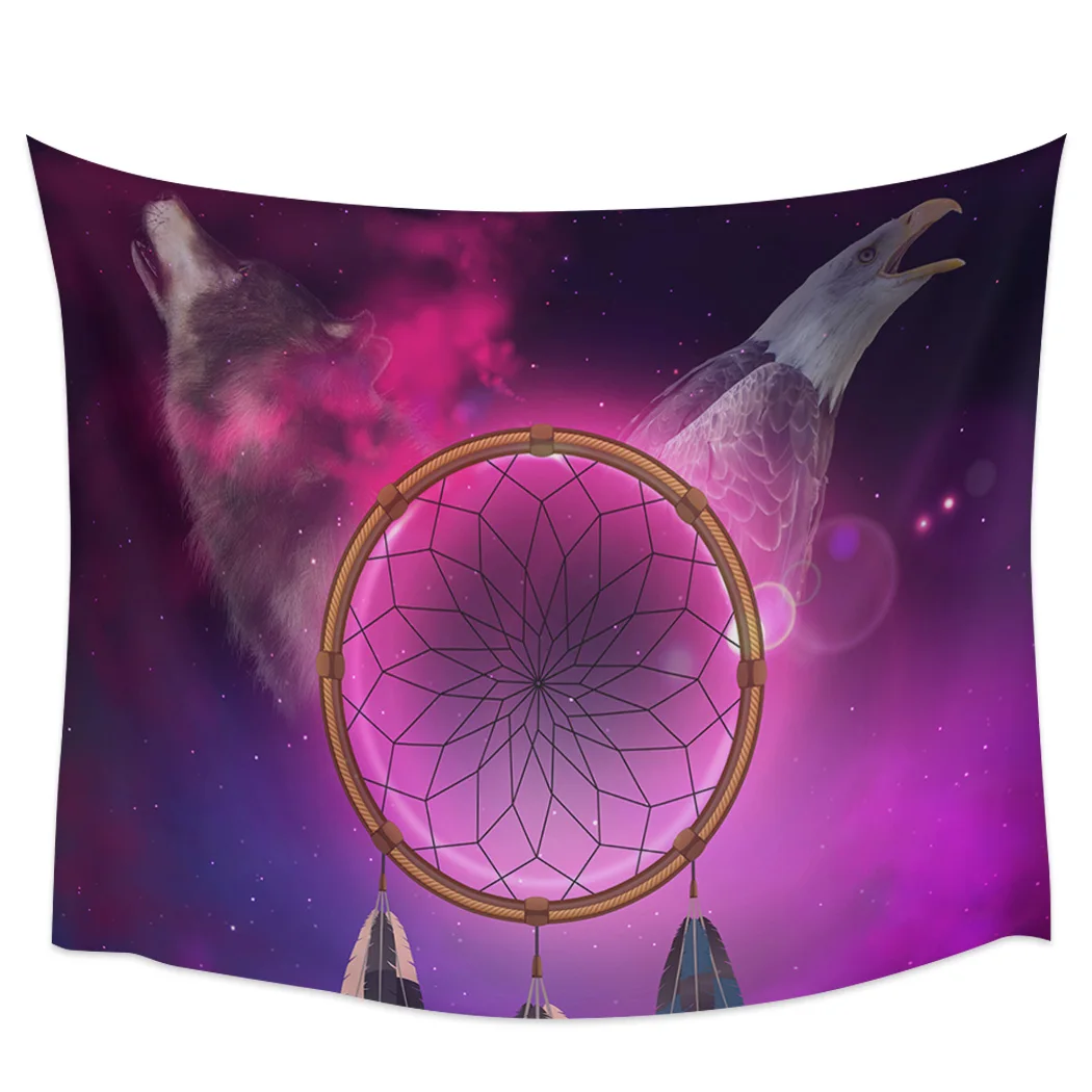 Ловец снов Волк Белоголовый Орел фиолетовый гобелен крышка полотенце пляжное