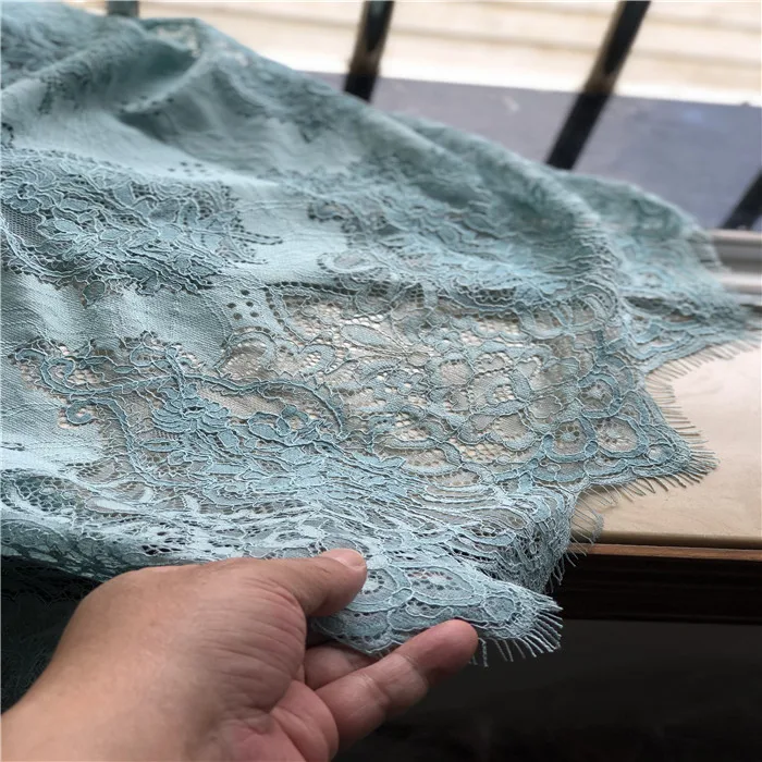 

1piece/lot Light blue spring and summer high-quality models hollow flowers unbearable eyelashes lace fabric shirt dress fabric