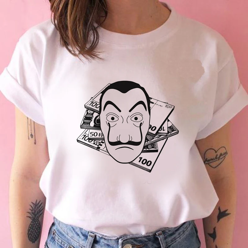 

Women Casual Dali Mask Casa De Papel T-shirt Top women Fashion Soft Casual White T shirt Summer The House of Paper TShirt