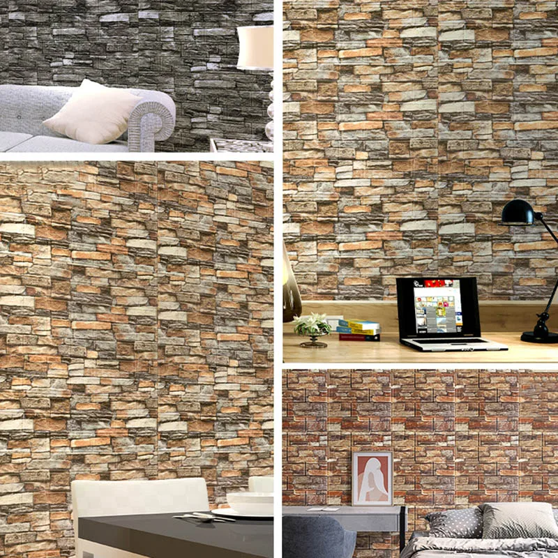

Self-Adhesive Wall Sticker Wallpaper 3D Brick Stickers Waterproof Foam Plastic Kitchen Living Room TV Wall DIY Decor Sticker