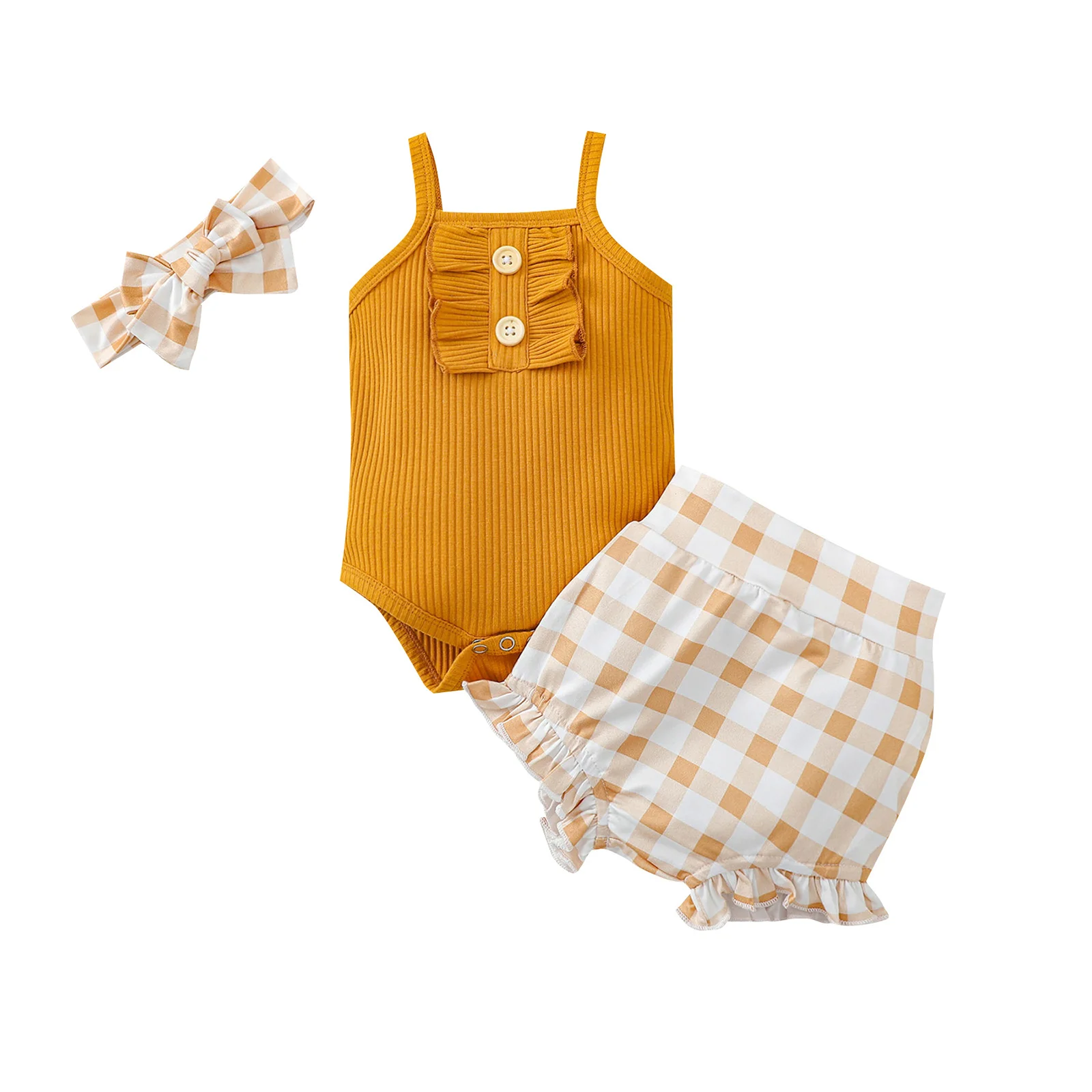 

Летняя одежда для детей, модная одежда для маленьких девочек Двухсекционная одежда комплект без рукавов, с вырезом лодочка Ползунки с набив...