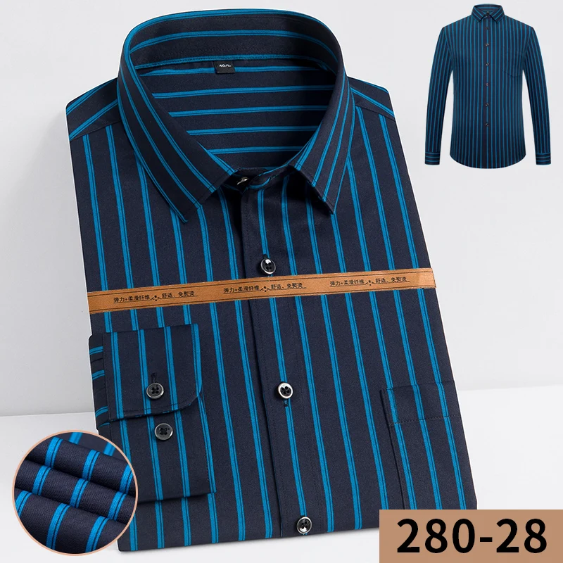 Stretch Cotton New Fashion Stripe Men's Dress Shirts Long Sleeve Shirt For Man Slim Fit Camisa Social Business Blouse Male Shirt
