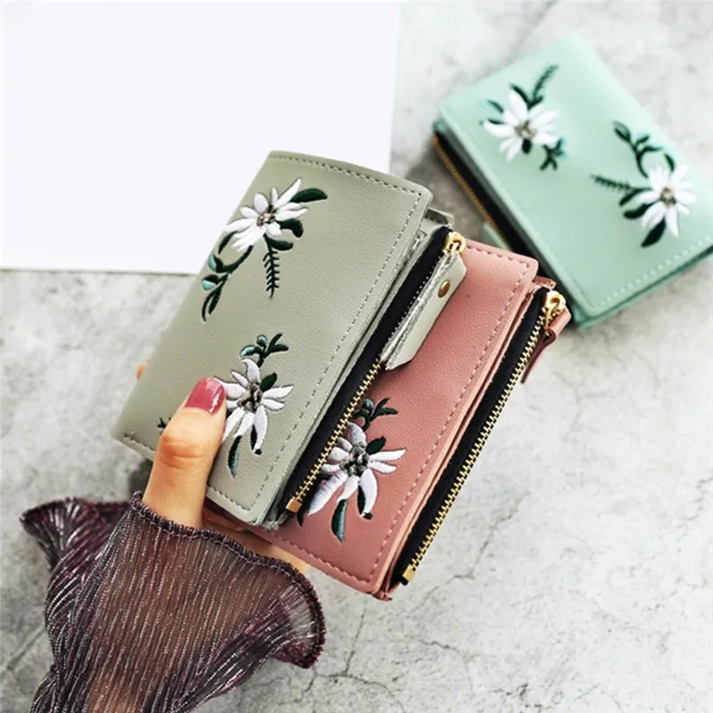 

Women Wallets Purses For Student Child Girl Money Coin Pocket Card Holder Embroidered Flower Female Small Wallets