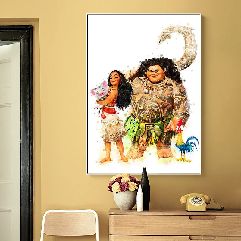 Disney Принцесса Моана Maui Heihei Pua печатная Картина на холсте постер и печать стене