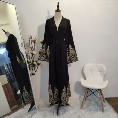 Женский кардиган в Дубае Abaya Розовое Кимоно с длинным рукавом и золотыми