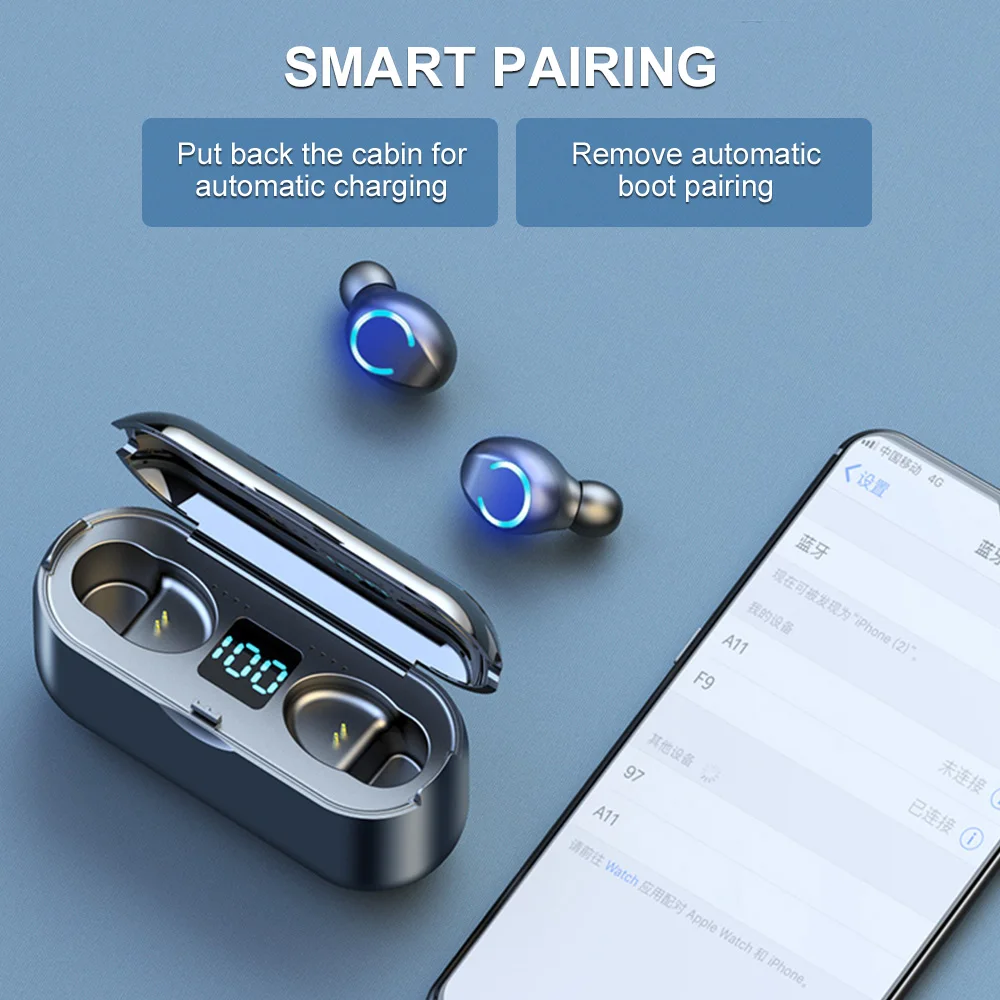 Беспроводные наушники Bluetooth 5 0 LED дисплей F9 PK S11 TWS вкладыши 8D стерео гарнитура с