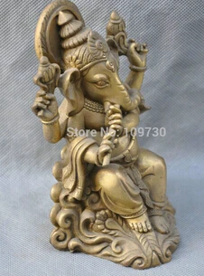 Бесплатная доставка &lt&lt&lt 6 ''китайская тибетская буддистская слон Ганеш статуя бога богатства из бронзы|