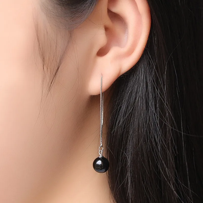 Женские длинные серьги-кисточки из черного агата серьги стерлингового серебра 925