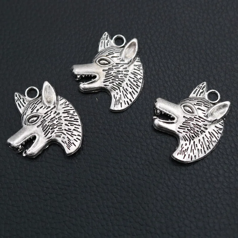 

8pcs Silver Plated Cute Wolf Head Pendant Retro Bracelet Earrings Metal Accessories DIY Charm For Jewelry Crafts Making 35*29mm