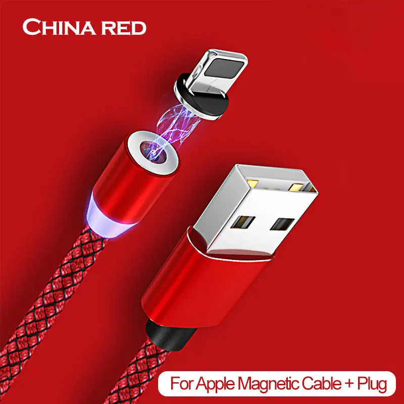 Red For iPhone Магнитный usb-кабель для быстрой зарядки USB type C, магнитный светодиодный кабель для зарядки 1 м 2 м, кабель Micro usb для мобильного телефона, usb-кабель - Цвет: Red For iPhone