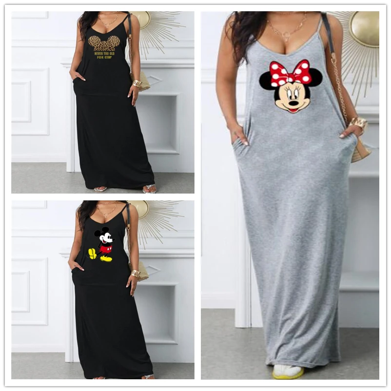Disney с Микки Маусом и Минни Маус Гуфи печать сексуальное платье на бретельках