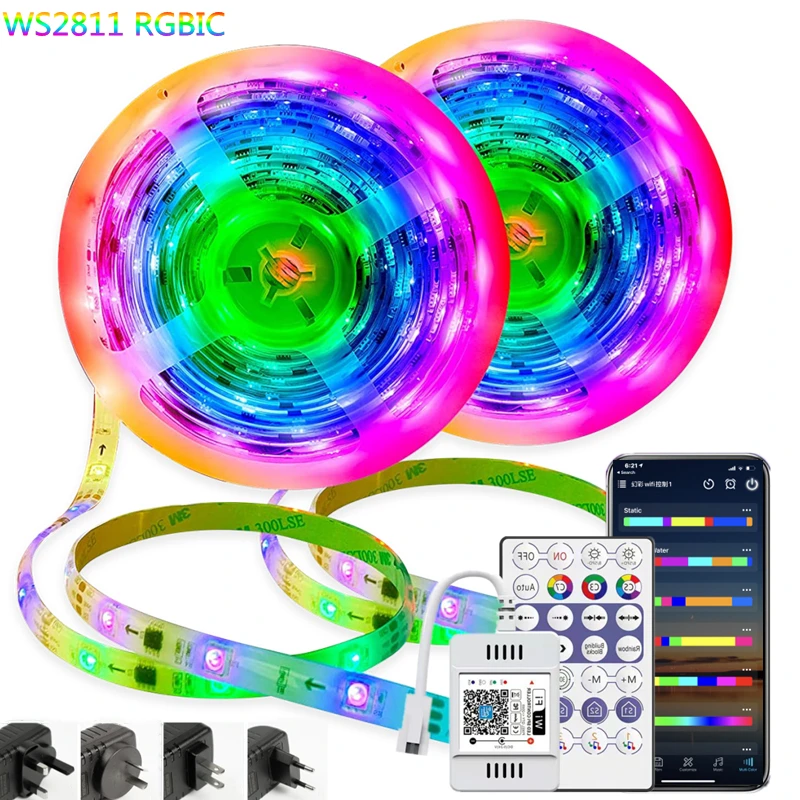 

LED Strip Light RGBIC Dream Color WS2811 Smart App Control Addressable 5050 Flexible Tape 30M 20M Rainbow-Like Effect Lamp Gift