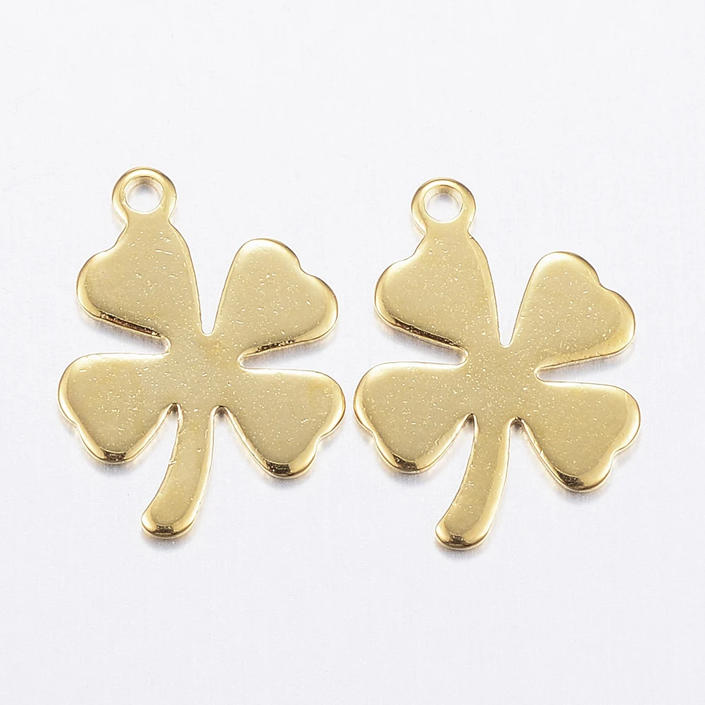 

10pcs 304 Stainless Steel Golden Clover Charms For Necklaces Bracelets Jewelry Making 13.5x10x0.8mm, Hole: 1mm