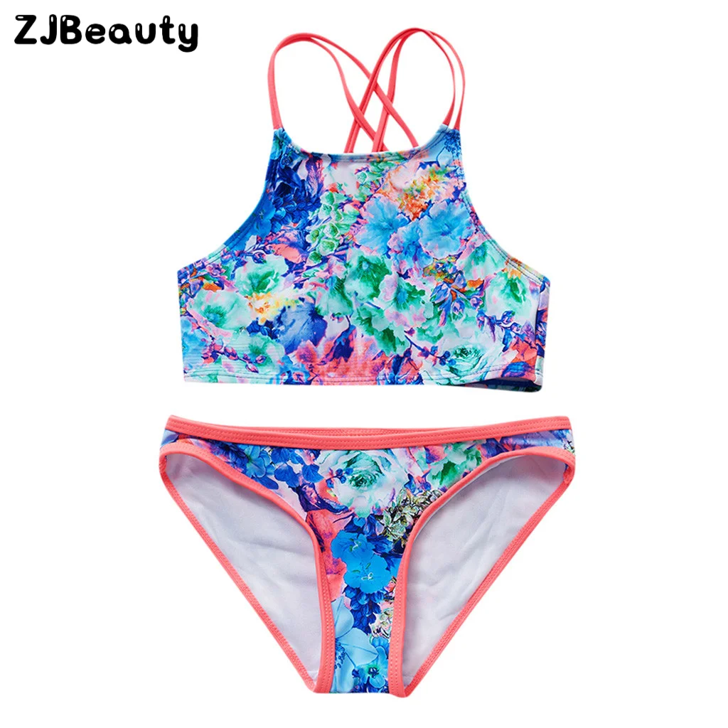 2020 летний детский комплект бикини для девочек пляжный купальник с цветочным